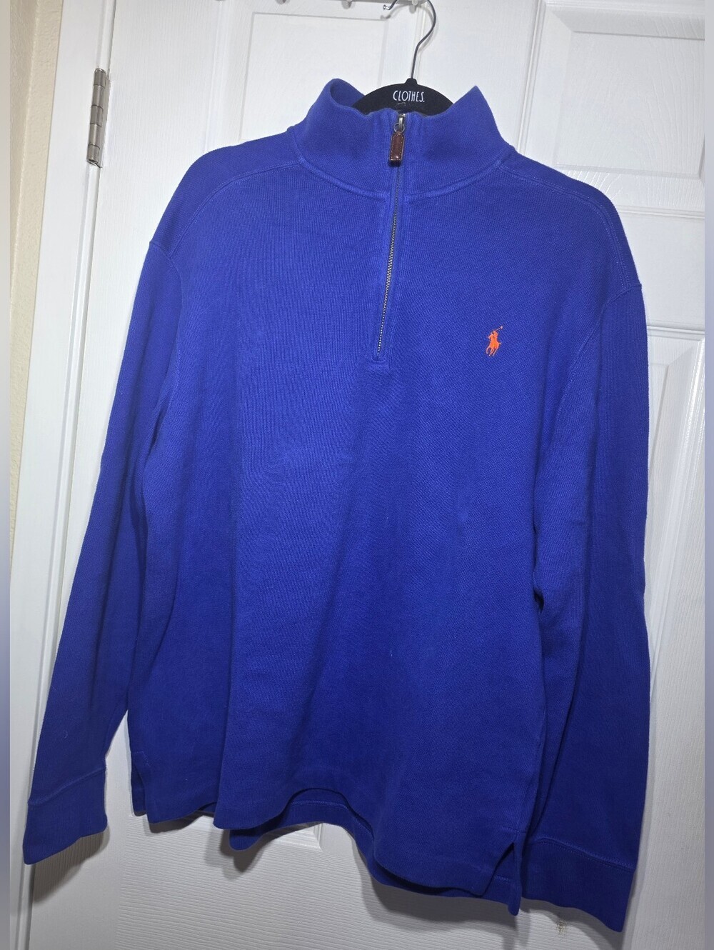 Polo Ralph Lauren Quarter Zip Blue Red Pony Sweater Men's Size Medium.